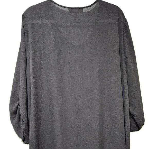 BLACK CHIFFON & LACE DRESSY BLOUSE TUNIC       2X - Picture 5 of 5